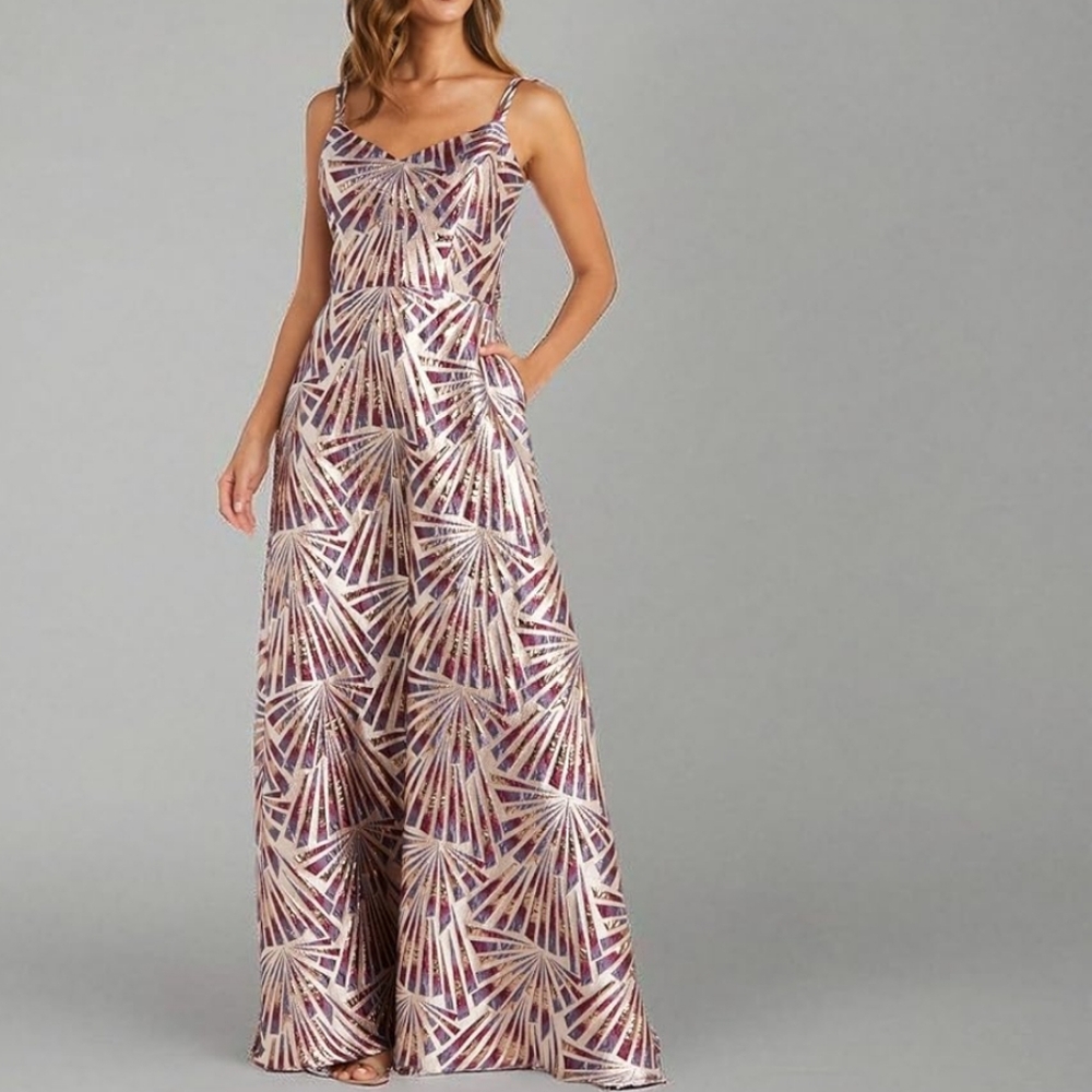 Night Way Collections Purple and Gold Maxi Dress